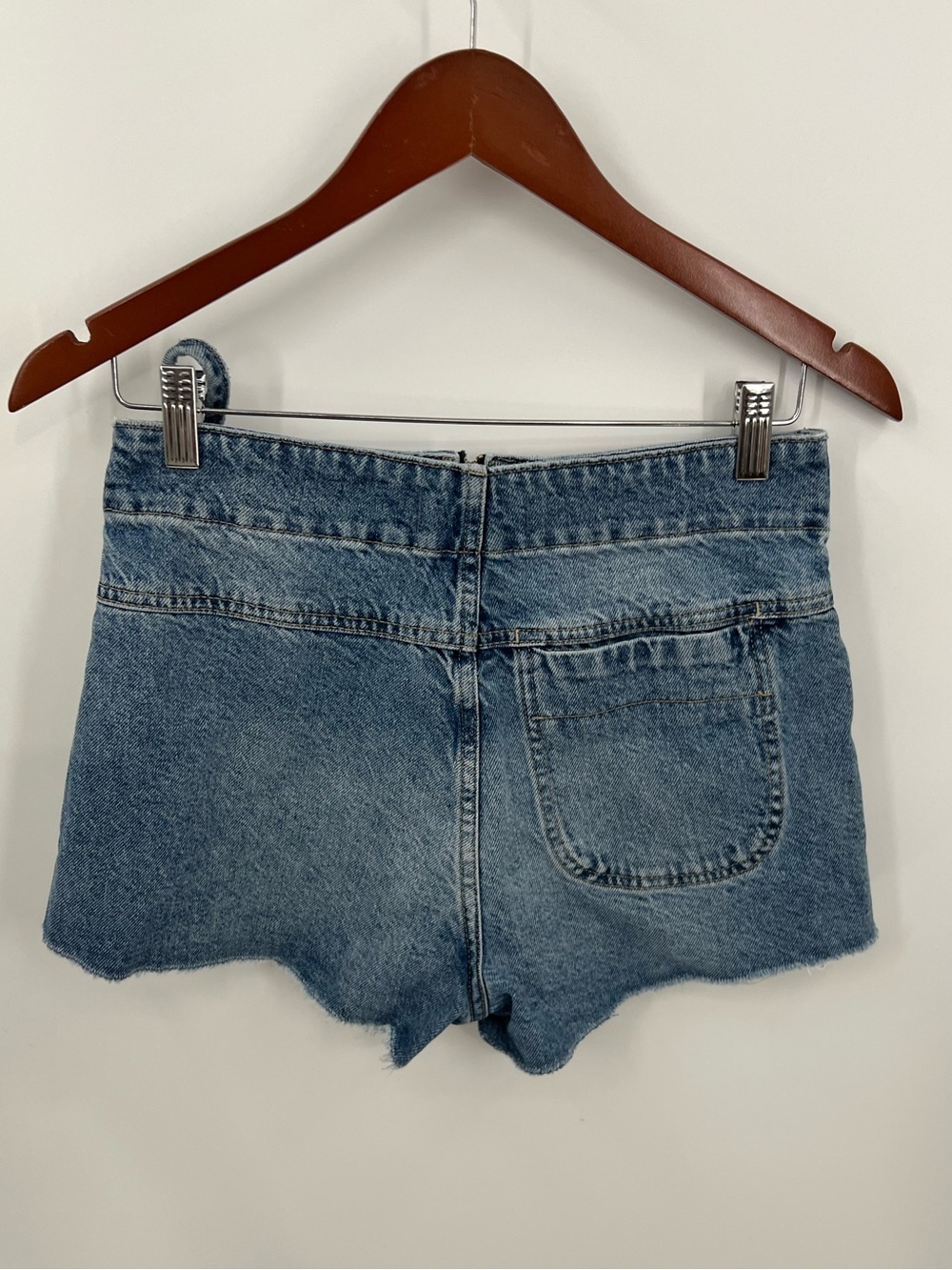 Free People Emmy Denim Faux Wrap Mini Skort with Side Tie - Picture 3 of 12